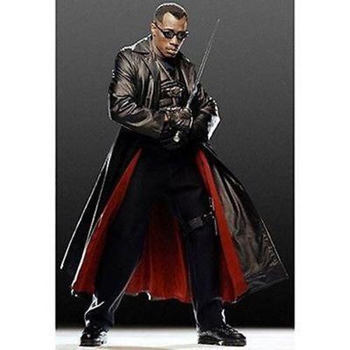 Neu Wesley Snipes Blade Trinity Echtleder Herren Lange  — back view | Majestic Leather UK
