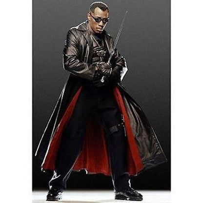 Neu Wesley Snipes Blade Trinity Echtleder Herren Lange  — back view | Majestic Leather UK