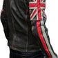 Majestic Leather - Men's Motorcycle Vintage Racer Union Jack Leather Black Distressed Jacket
