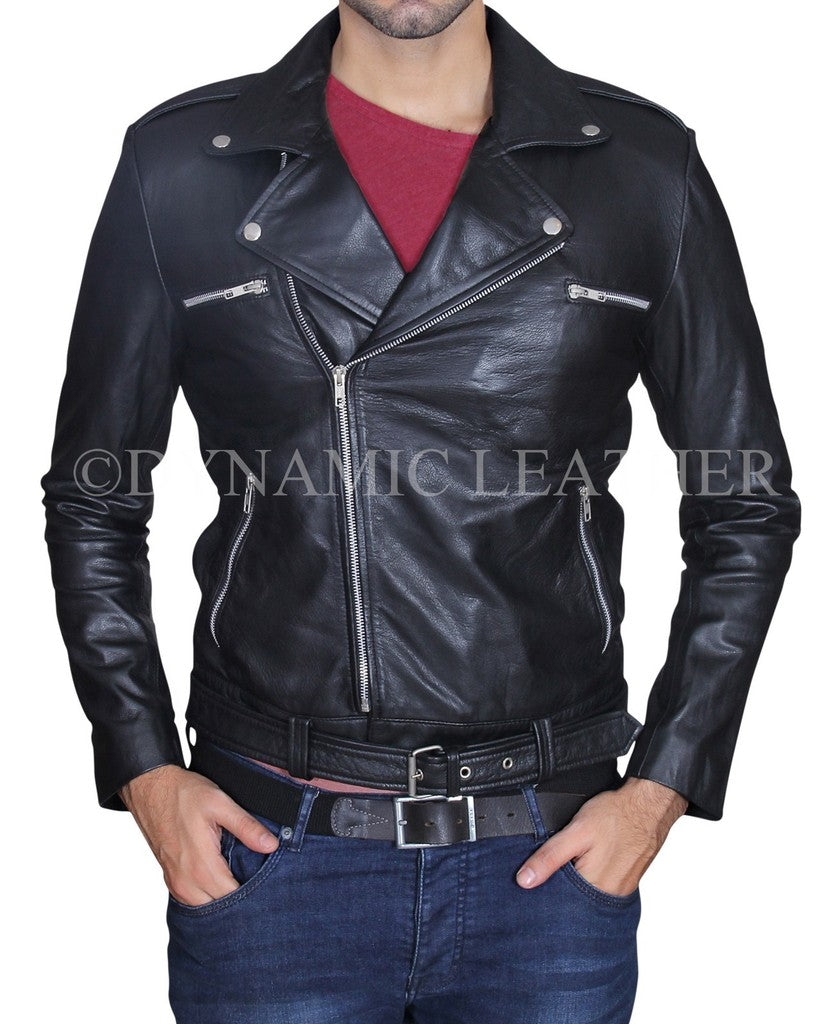 Majestic Leather - The Walking Dead Negan Jeffrey Dean Morgan Black Leather Jacket