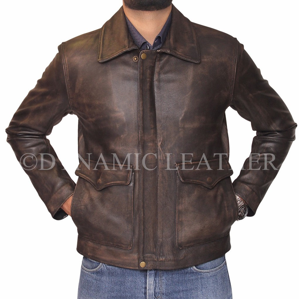 Majestic Leather - Indiana Jones Distressed Brown Genuine Cow Hide Skin Leather Jacket