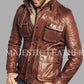 Majestic Leather - Herren Biker Vintage Antik Braun Nieten Taschen Cafe Racer Jacke Echtes Leder
