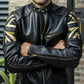Majestic Leather - Mens Biker Vintage Motorcycle Black Cafe Racer UK Flag Union Jack Leather Jacket