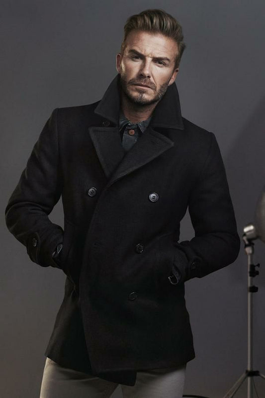 Majestic Leather - David Beckham Modisch HERREN Zweireihig Erbsen Coat-Bnwt