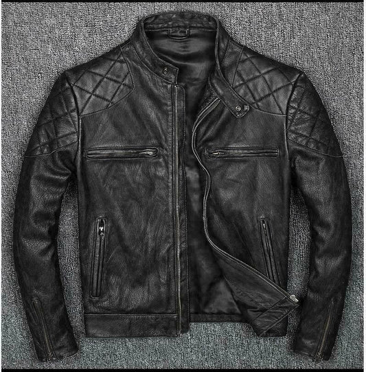 Majestic Leather - Men’s Motorcycle Biker Cafe Racer Vintage Distressed Black Real Leather Jacket