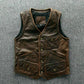 Majestic Leather - Mens Real Leather motorcycle Vest Tan Brown Leather Biker Vest