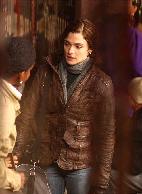 Majestic Leather - WOMENS DISTRESSED BROWN RACHEL WEISZ THE WHISTLEBLOWER LEATHER MID LENGTH JACKET