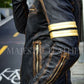 Majestic Leather - Men's Biker Vintage Golden Striped Black Luxury Handmade Lamb Leather Jacket