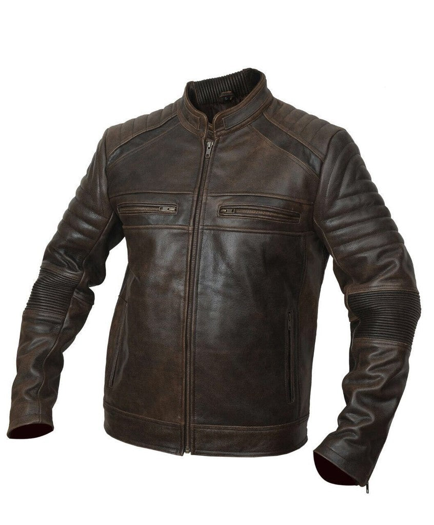 Majestic Leather - Mens Biker Motorcycle Distressed Brown Leather Jacket-BNWT