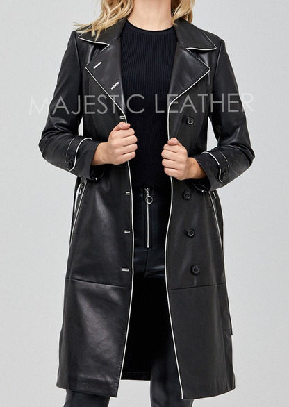 Majestic Leather - Ladies Women Black Genuine Real Leather Pea Coat - BNWT