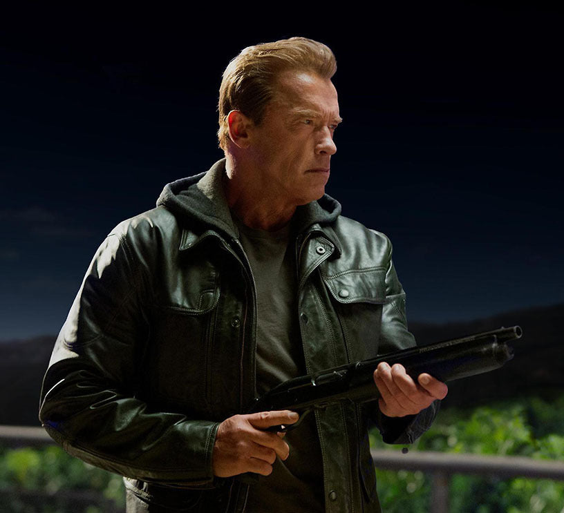 Majestic Leather - Terminator Genisys Arnold Schwarzenegger Echt Schwarz Lederjacke