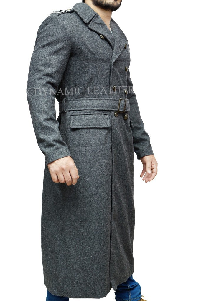 Majestic Leather - Capitaine Jack Harkness Gris Laine Tissu Fashion Caban