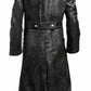 Majestic Leather - MENS GERMAN CLASSIC WW2 OFFICER MILITARY UNIFORM BLACK FAUX LEATHER TRENCH COAT