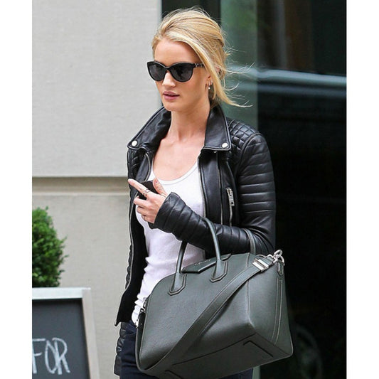 Majestic Leather - Rosie Huntington Whiteley Schwarzes Leder Steppjacke für Damen Reduziert Sale