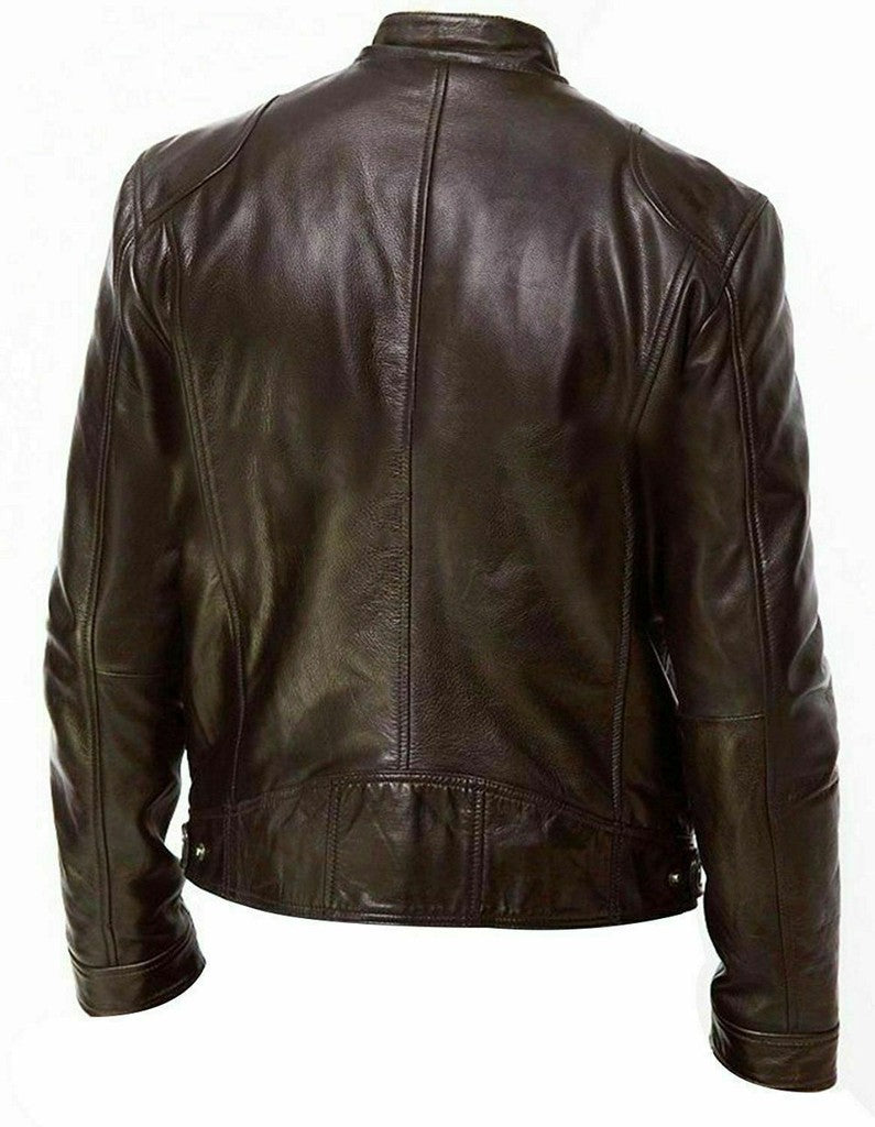 Majestic Leather - Herren Vintage Cafe Racer Schwarz Braun Echtleder Slim Fit Echt Bikerjacke