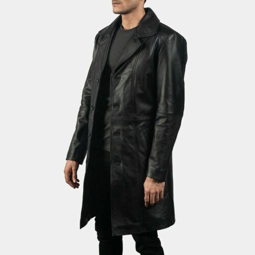 Majestic Leather - Men trench coat genuine lambskin leather long winter knee length jacket coat