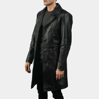 Majestic Leather - Men trench coat genuine lambskin leather long winter knee length jacket coat