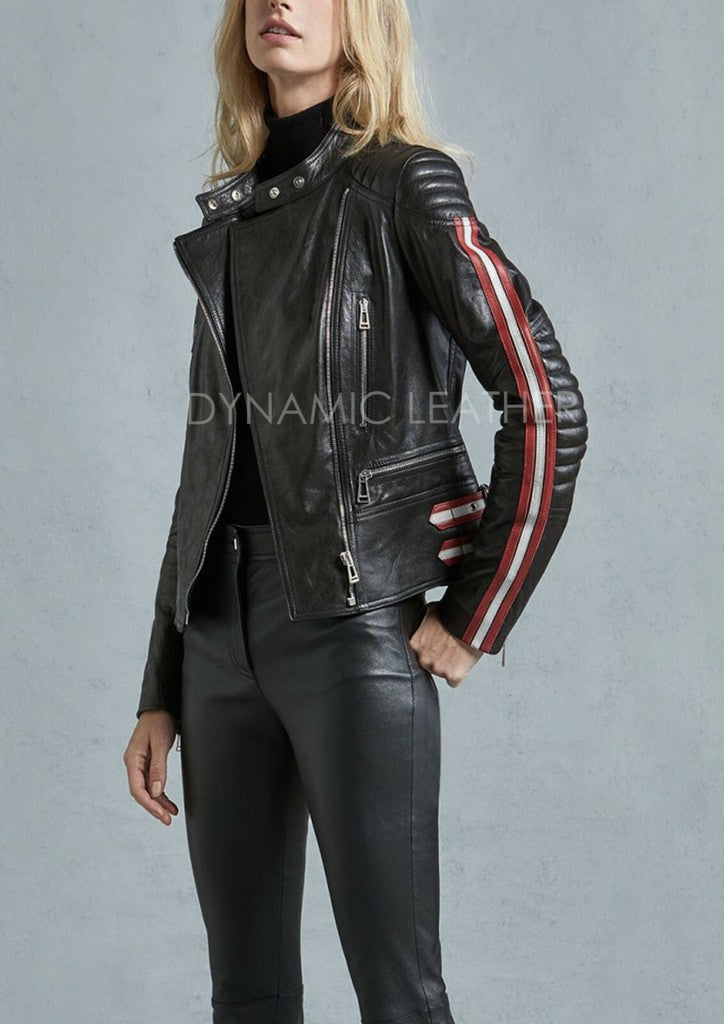 Majestic Leather - Women's Genuine Leather Jacket Black Slim fit Biker Motorcycle Jacket