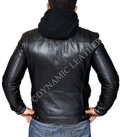 Majestic Leather - New Men's Motorcycle Brando Style Biker Real Leather Hoodie Jacket - Detach Hood