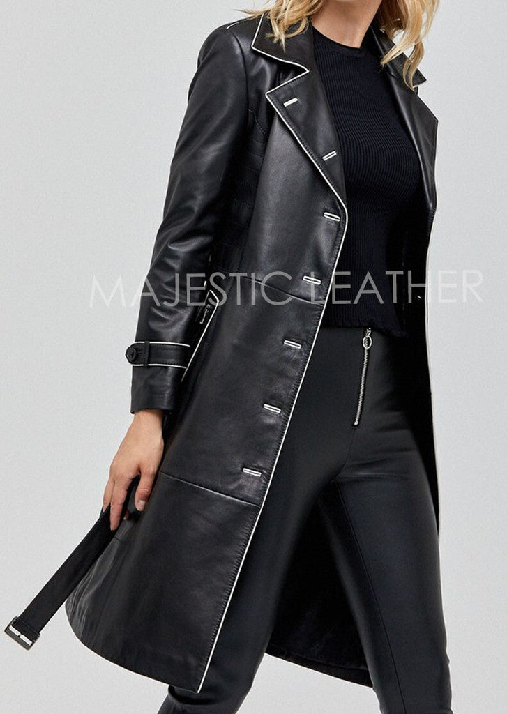 Majestic Leather - Ladies Women Black Genuine Real Leather Pea Coat - BNWT