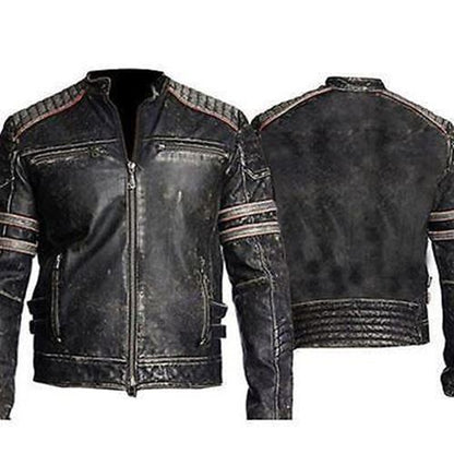 Majestic Leather - Herren Biker Vintage Motorrad Distressed Schwarz Retro Lederjacke