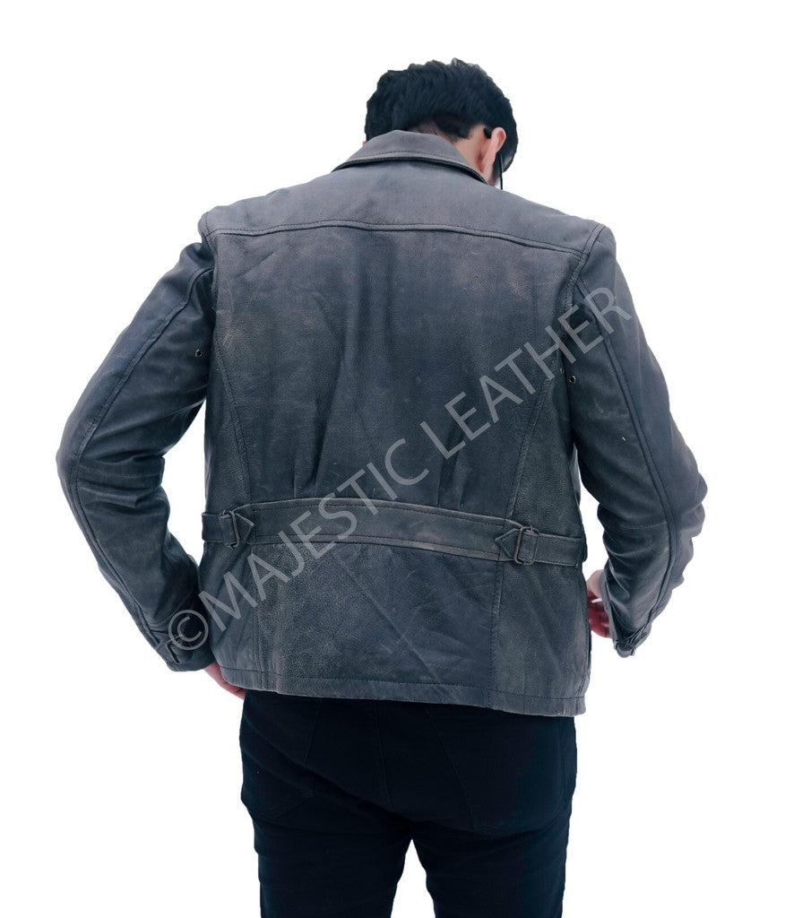 Majestic Leather - MEN'S AVIATOR DISTRESS BLACK GREY REAL LEATHER JACKET