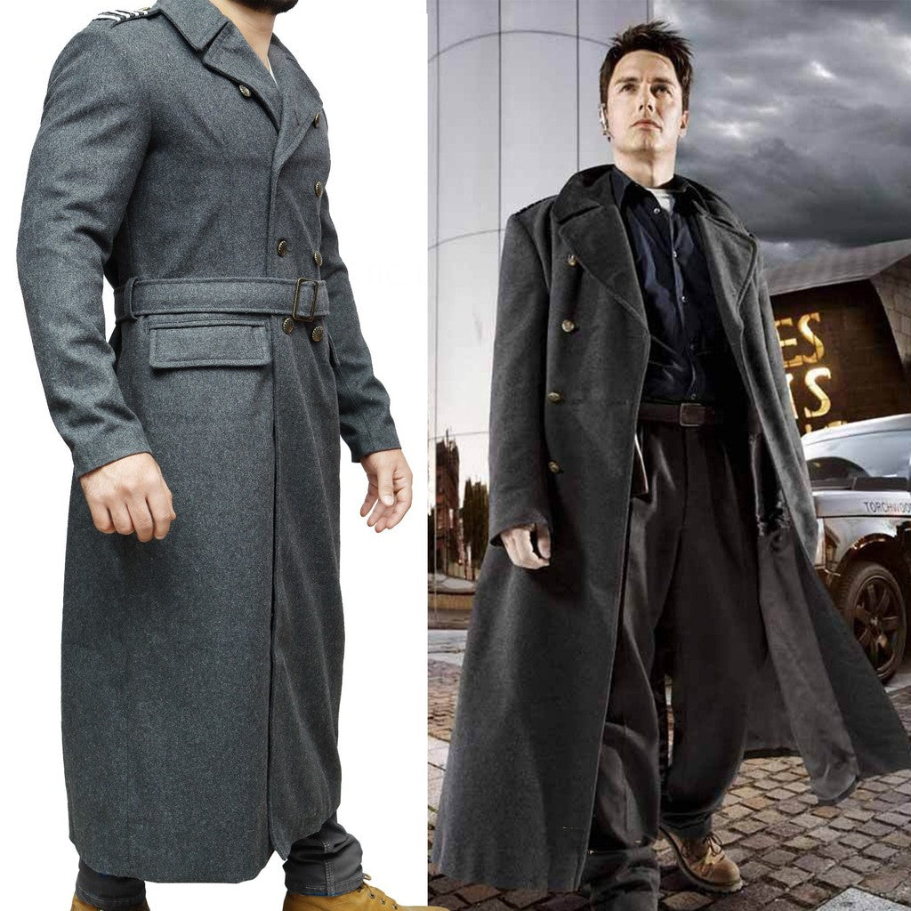 Majestic Leather - Capitaine Jack Harkness Gris Laine Tissu Fashion Caban