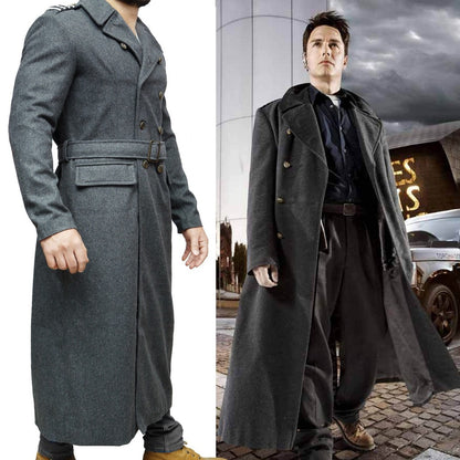 Majestic Leather - Capitaine Jack Harkness Gris Laine Tissu Fashion Caban