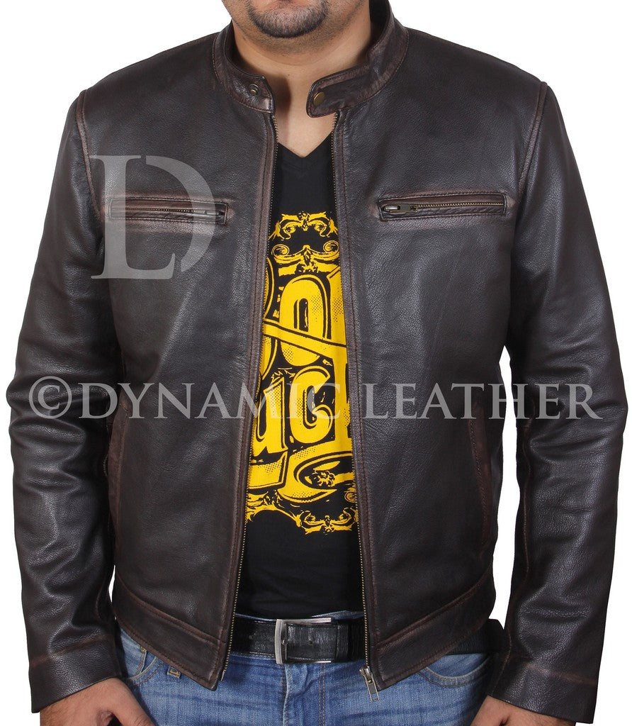 Majestic Leather - Contraband Mark Wahlberg's Mens Slim Fit REAL Cow Hide Leather Jacket-BNWT