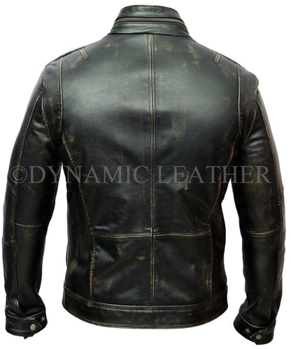 Majestic Leather - Men's Vintage Rivet Biker Style Motorcycle Cafe Racer Distressed Leather Jacket