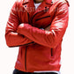 Majestic Leather - Men's Fashion Red Vintage Motorcycle Cafe Racer Genuine Leather Jacket