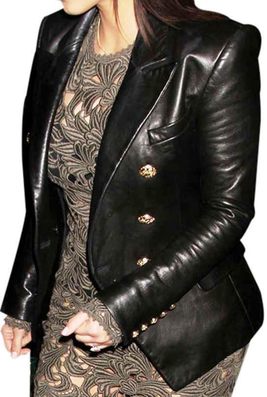 Majestic Leather - KIM KARDASHIAN DOUBLE BREASTED MOTORCYCLE LEATHER BLAZER COAT JACKET NEW