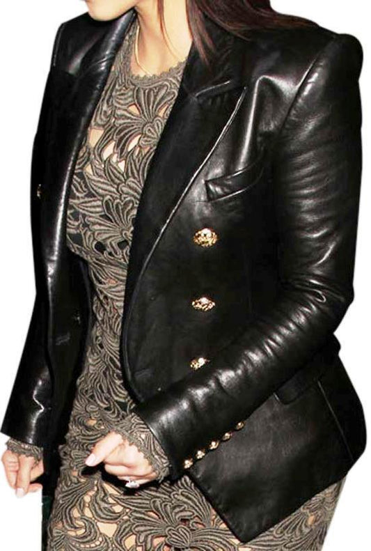 Majestic Leather - KIM KARDASHIAN DOUBLE BREASTED MOTORCYCLE LEATHER BLAZER COAT JACKET NEW