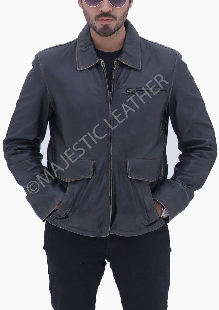 Majestic Leather - Aviator Distress Black Real Leather Jacket