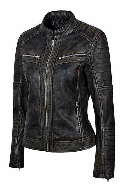 Majestic Leather - Women's Genuine Lambskin Leather Jacket Black Slim fit Motorcycle Jacket (843)