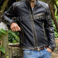 Majestic Leather - Men’s Motorcycle Biker Vintage Cafe Racer Distressed Black Real Leather Jacket