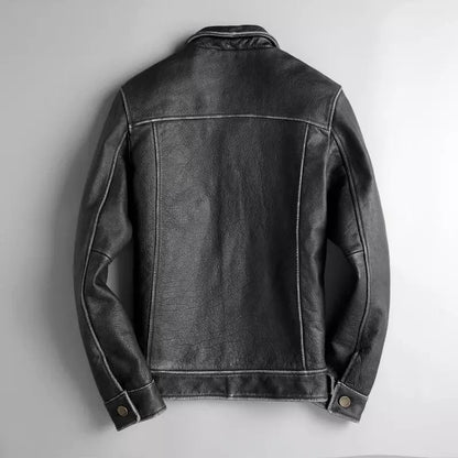 Majestic Leather - Men's Distressed Black Vintage Waxed Motorcycle Biker Real Leather Jacket