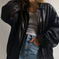 Majestic Leather - 90's Women Casual Oversize Bomber Lambskin Soft Real Leather Jacket