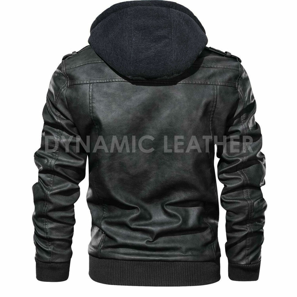 Majestic Leather - Men's Genuine Real Leather Jacket Black Bomber Winter Hooded Jacket Coat