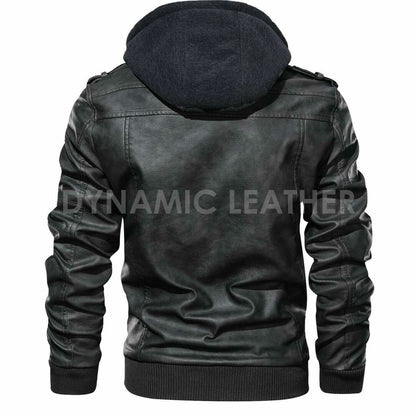 Majestic Leather - Men's Genuine Real Leather Jacket Black Bomber Winter Hooded Jacket Coat