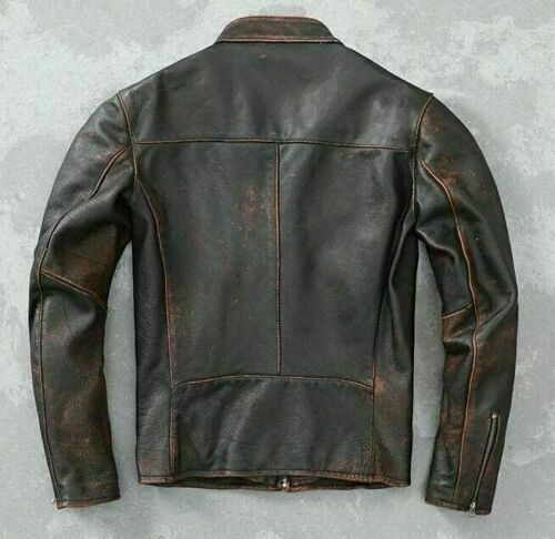 Majestic Leather - Men's Vintage Biker Black Motorcycle Distressed Cafe Racer Leather Jacket