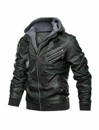 Majestic Leather - Men's Genuine Real Leather Jacket Black Bomber Winter Hooded Jacket Coat
