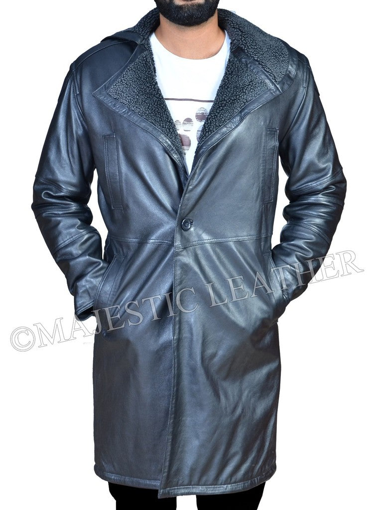 Majestic Leather - Blade Runner 2049 Ryan Gosling (Officer K) Fur Lapel Collar Trench Leather Coat