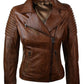 Majestic Leather - Woman Slim Fit Brown Genuine Real Leather Biker Jacket