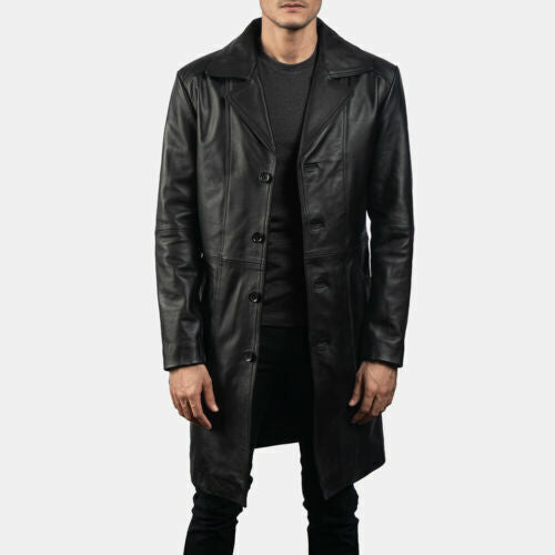 Majestic Leather - Men trench coat genuine lambskin leather long winter knee length jacket coat