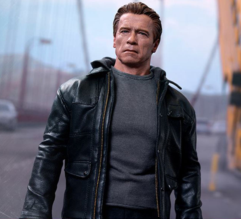 Majestic Leather - Terminator Genisys Arnold Schwarzenegger Echt Schwarz Lederjacke