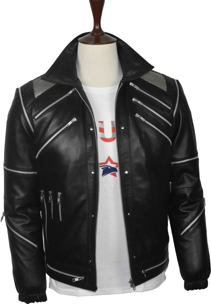 Majestic Leather - Michael Jackson Beat it "MJ Beat it" Real Leather Jacket with real metal mesh