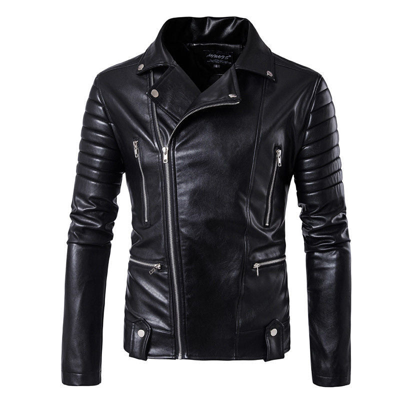 Majestic Leather - Men's Slim fit Lambskin Motorcycle Biker Jacket Genuine Black Jacket Leather