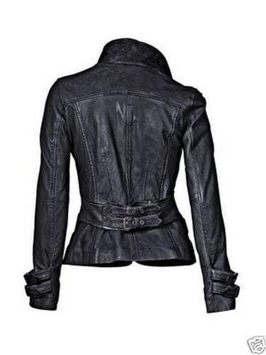 Majestic Leather - Women's Damen Genuine Lambskin Leather Jacket Black Slim fit Biker Jacket (617)