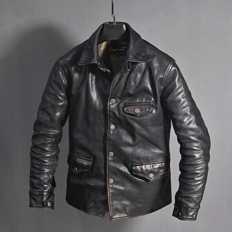 Majestic Leather - Mens Motorcycle Vintage Distressed Black Jacket Casual Biker Leather Jacket Coat